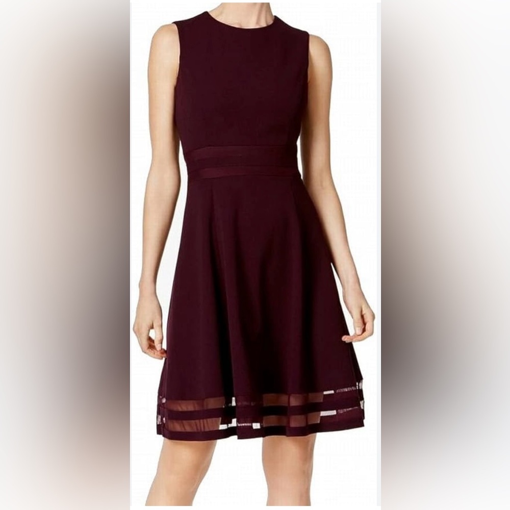 Calvin Klein Dress Size 4 Elegant Burgundy Purple Sleeveless Mesh‎ Insert Dress